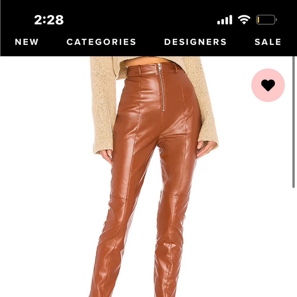 Lovers + Friends chestnut brown feaux leather pants, Sz XL